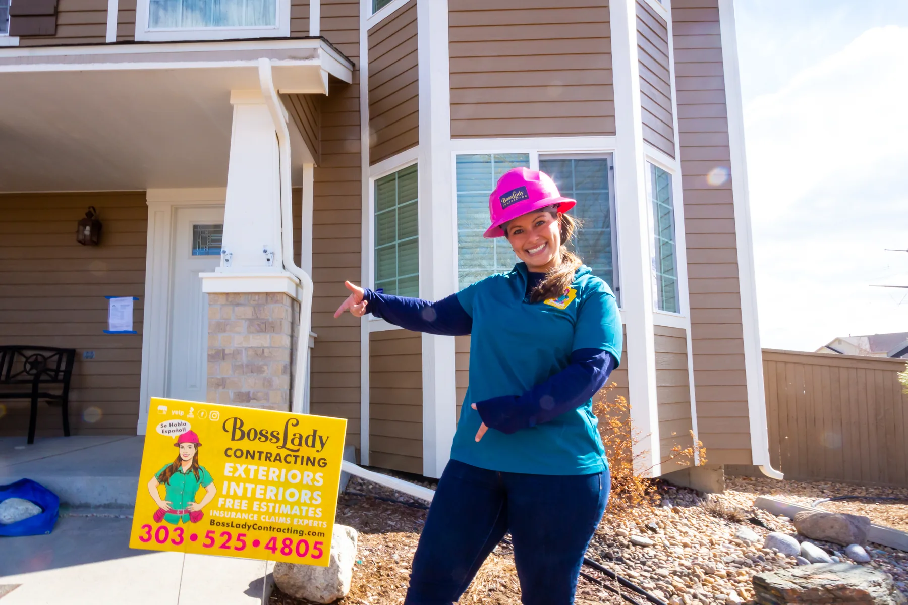 Alex Crawfurd, owner of BossLady Contracting, at a Centennial, Colorado exterior project